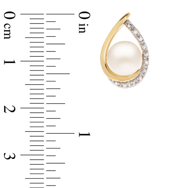 Main Image 2 of 7.0mm Button Freshwater Cultured Pearl and Diamond Accent Teardrop Stud Earrings in 10K Gold