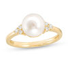 Thumbnail Image 1 of 7.5-8.0mm Freshwater Cultured Pearl and Diamond Accent Tri-Sides Ring in 14K Gold