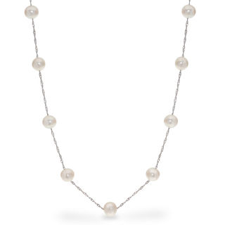 7.0-8.0mm Oval Freshwater Cultured Pearl Station Necklace in
