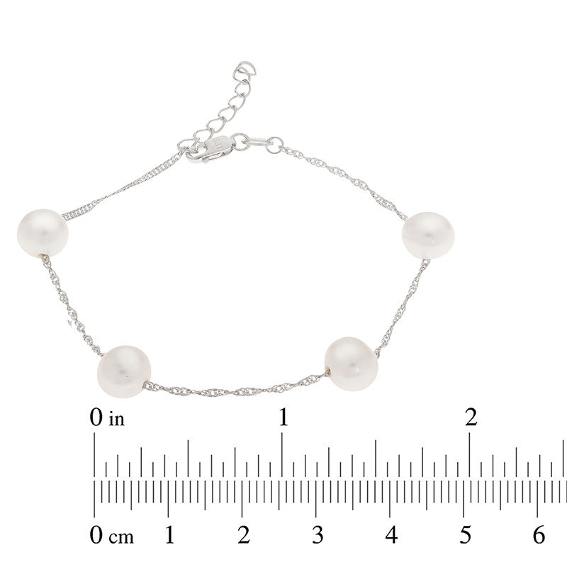 Main Image 2 of 7.0-8.0mm Oval Freshwater Cultured Pearl Station Bracelet in Sterling Silver-8.5"