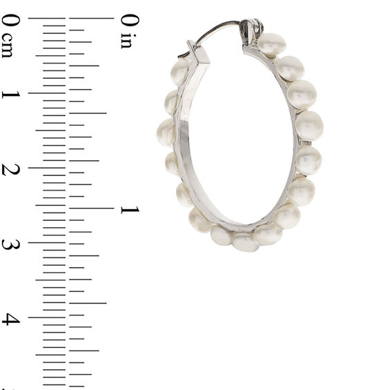 4.0 - 5.0mm Button Cultured Freshwater Pearl Hoop Earrings in Sterling Silver 4.0 - 5.0mm Button Cultured Freshwater Pearl Hoop Earrings in Sterling Silver