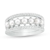 Oval Cultured Freshwater Pearl and White Topaz Three Piece Stackable Band Set in Sterling Silver