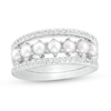 Thumbnail Image 1 of Oval Freshwater Cultured Pearl and White Topaz Three Piece Stackable Band Set in Sterling Silver