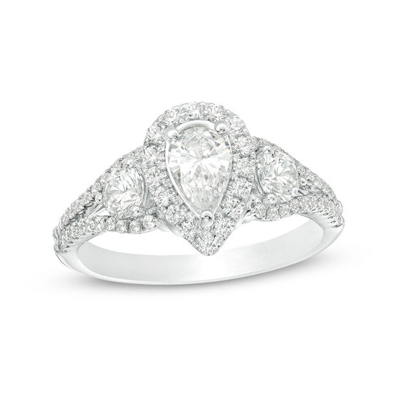 1-1/5 CT. T.w. Pear-Shaped Diamond Past Present FutureÂ® Frame Engagement Ring in 14K White Gold
