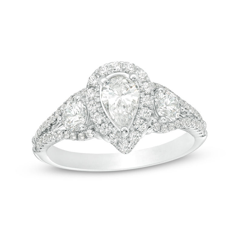 1-1/5 CT. T.W. Pear-Shaped Diamond Past Present Future® Frame Engagement Ring in 14K White Gold
