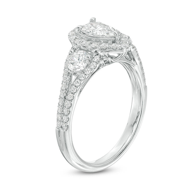 Main Image 2 of 1-1/5 CT. T.W. Pear-Shaped Diamond Past Present Future® Frame Engagement Ring in 14K White Gold