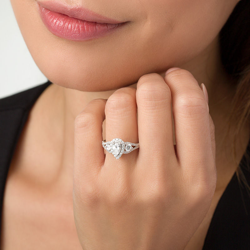 Main Image 3 of 1-1/5 CT. T.W. Pear-Shaped Diamond Past Present Future® Frame Engagement Ring in 14K White Gold