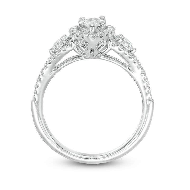 Main Image 4 of 1-1/5 CT. T.W. Pear-Shaped Diamond Past Present Future® Frame Engagement Ring in 14K White Gold