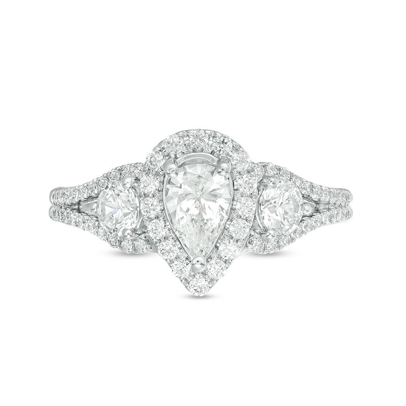 Main Image 5 of 1-1/5 CT. T.W. Pear-Shaped Diamond Past Present Future® Frame Engagement Ring in 14K White Gold