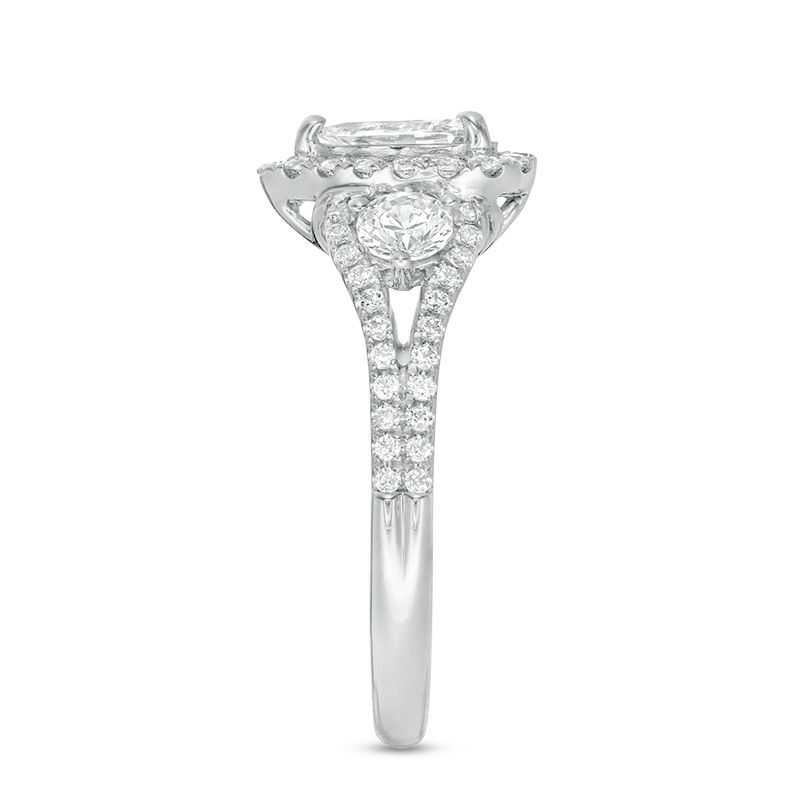 Main Image 6 of 1-1/5 CT. T.W. Pear-Shaped Diamond Past Present Future® Frame Engagement Ring in 14K White Gold