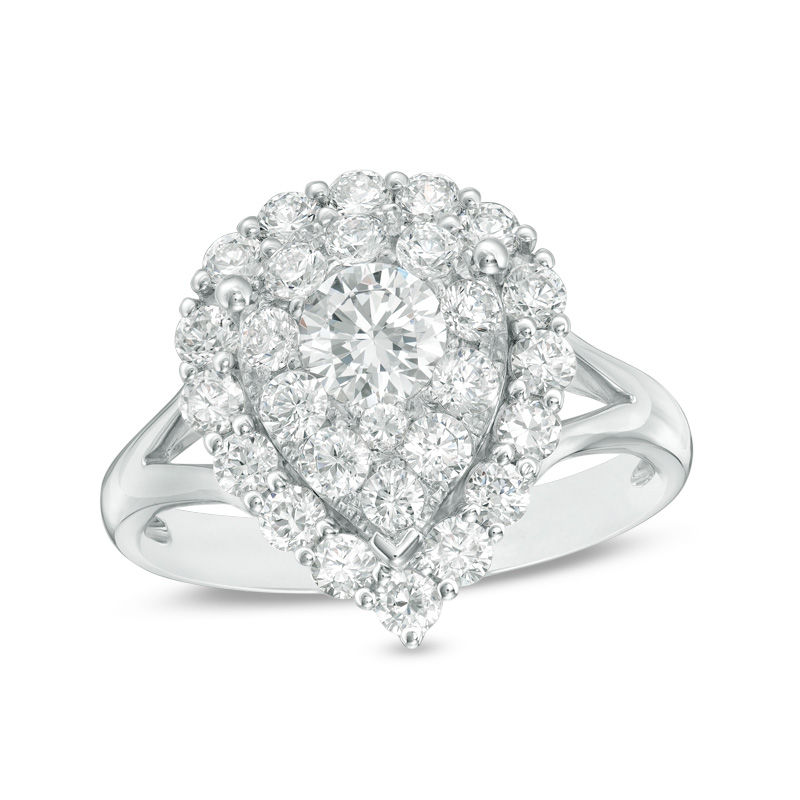 Main Image 1 of 1-1/3 CT. T.W. Diamond Double Pear-Shaped Frame Engagement Ring in 14K White Gold