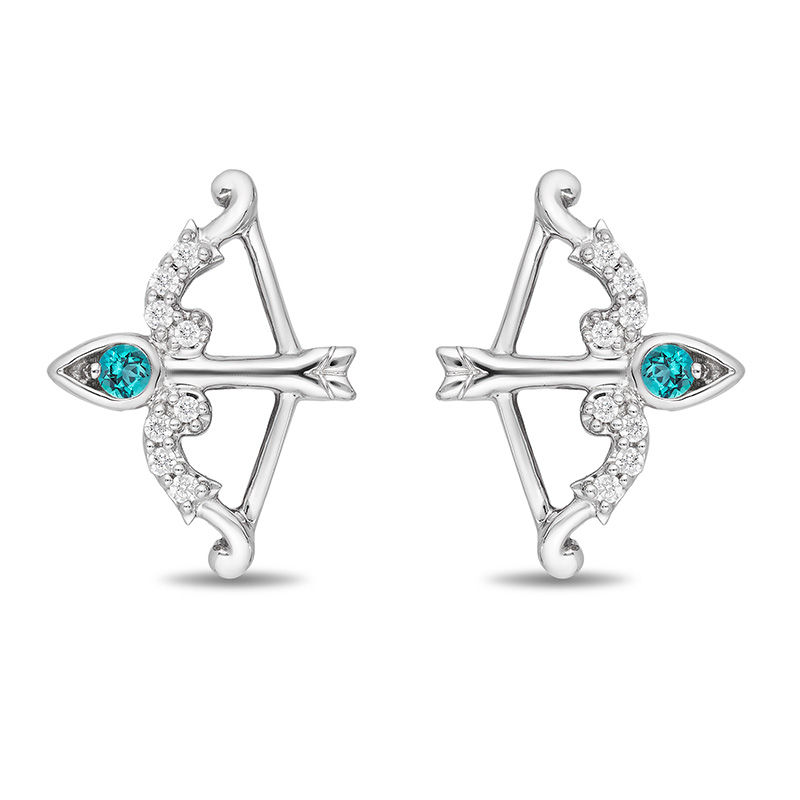 Main Image 2 of Enchanted Disney Merida Blue Topaz and 1/20 CT. T.W. Diamond Bow and Arrow Stud Earrings in Sterling Silver