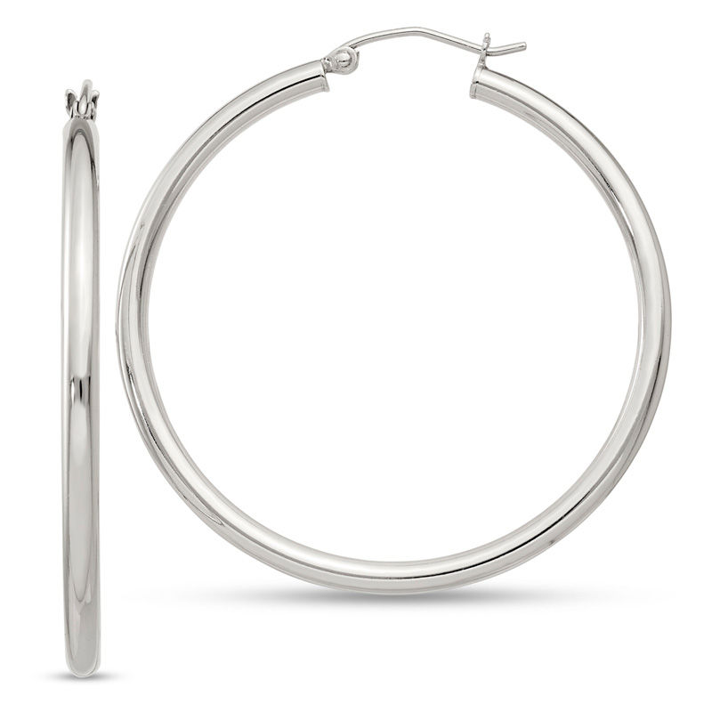 Main Image 1 of 40.0mm Polished Hoop Earrings in Sterling Silver