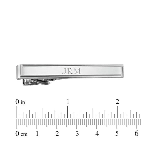 Men's Striped Border Tie Bar and Cuff Links Set in Brass with White Rhodium (3 Initials) Men's Striped Border Tie Bar and Cuff Links Set in Brass with White Rhodium (3 Initials)