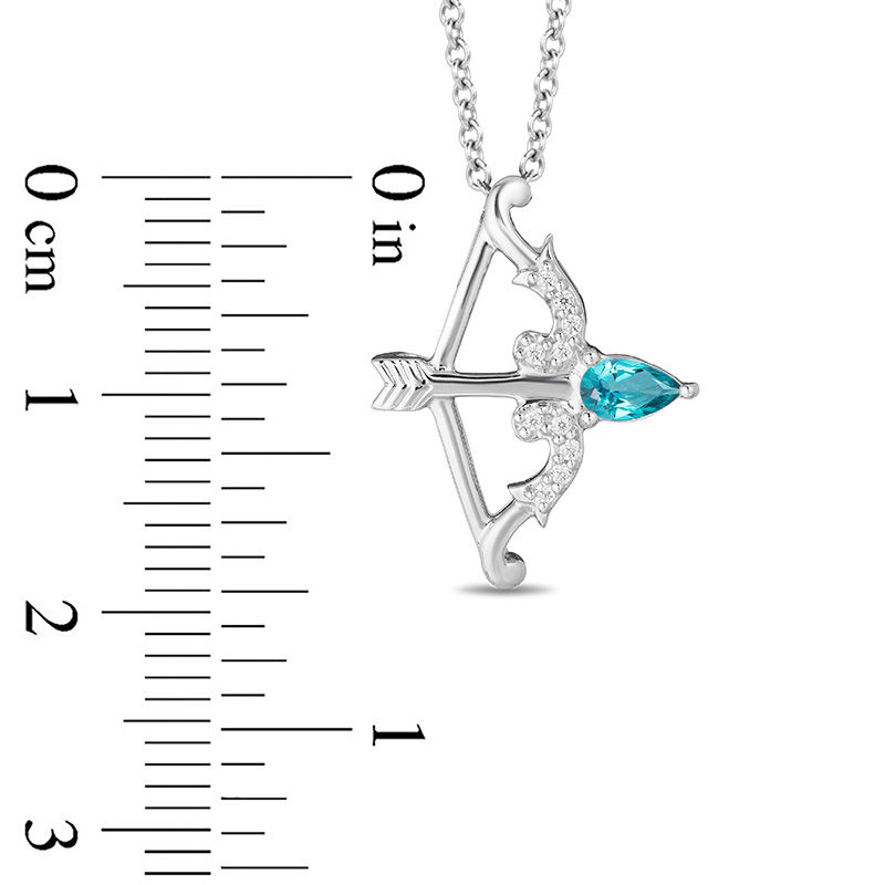 Main Image 3 of Enchanted Disney Merida Pear-Shaped Blue Topaz and 1/20 CT. T.W. Diamond Bow and Arrow Pendant in Sterling Silver - 19"
