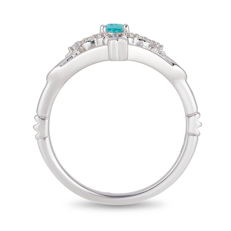Main Image 3 of Enchanted Disney Merida Pear-Shaped Blue Topaz and 1/20 CT. T.W. Diamond Bow and Arrow Ring in Sterling Silver