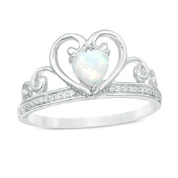 Opal October Birthstone Birthstones Collections Zales 5 0mm Heart Shaped Lab Created Opal And Diamond Accent Tiara Ring In 10k