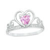 5.0mm Heart-Shaped Lab-Created Pink Sapphire and Diamond Accent Tiara Ring in 10K White Gold