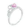 5.0mm Heart-Shaped Lab-Created Pink Sapphire and Diamond Accent Tiara Ring in 10K White Gold