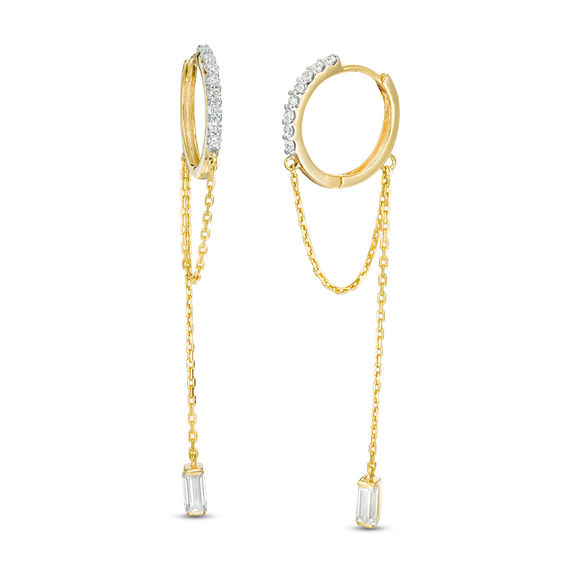 1/2 CT. T.w. Baguette and Round Diamond Chain Drop Earrings in 10K Gold