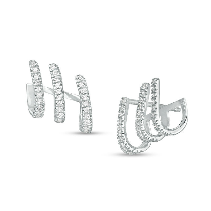 1/4 CT. T.W. Diamond Triple Row Cuff Earrings in 10K White Gold