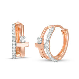 1/5 CT. T.W. Diamond Cross Split Hoop Earrings in 10K Rose Gold