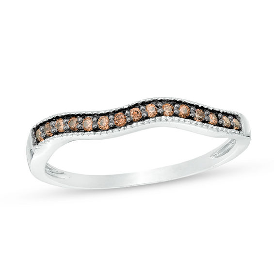 1 8 Ct T W Enhanced Champagne Diamond Contour Wedding Band In 10k T W Enhanced Champagne Diamond Contour Wedding Band In 10k White Gold