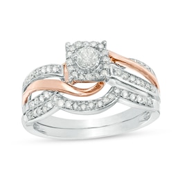 1/2 CT. T.W. Diamond Square Frame Bypass Bridal Set in 10K Two-Tone Gold