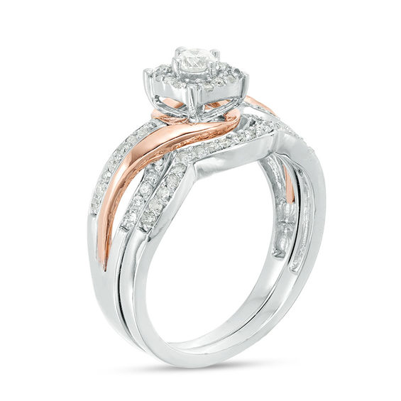 1/2 CT. T.w. Diamond Square Frame Bypass Bridal Set in 10K Two-Tone Gold