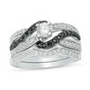 Thumbnail Image 1 of 7/8 CT. T.W. Enhanced Black and White Diamond Bypass Bridal Set in Sterling Silver