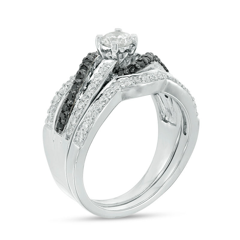 Main Image 2 of 7/8 CT. T.W. Enhanced Black and White Diamond Bypass Bridal Set in Sterling Silver