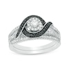 Thumbnail Image 1 of 1/2 CT. T.W. Enhanced Black and White Diamond Frame Bypass Swirl Bridal Set in 10K White Gold