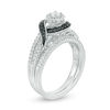 Thumbnail Image 2 of 1/2 CT. T.W. Enhanced Black and White Diamond Frame Bypass Swirl Bridal Set in 10K White Gold