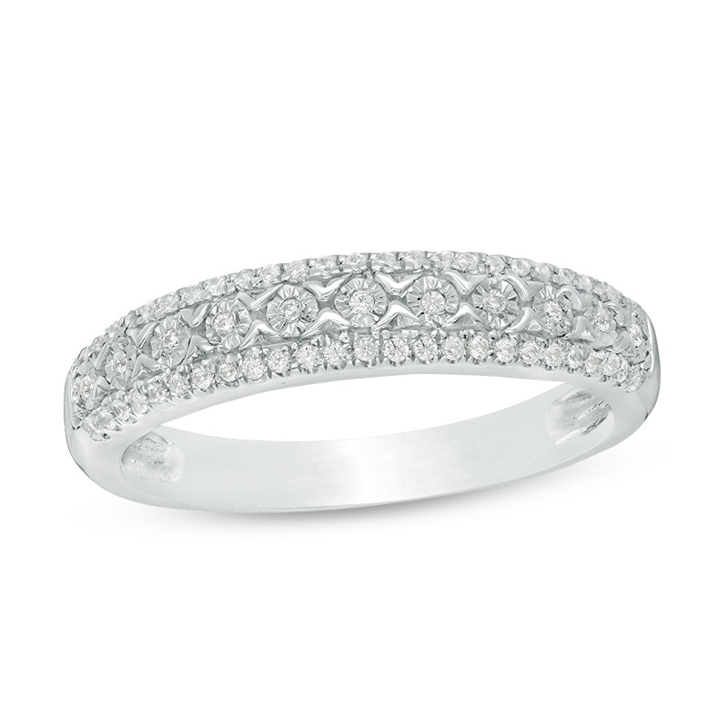 Main Image 1 of 1/5 CT. T.W. Diamond Three Row Anniversary Band in Sterling Silver