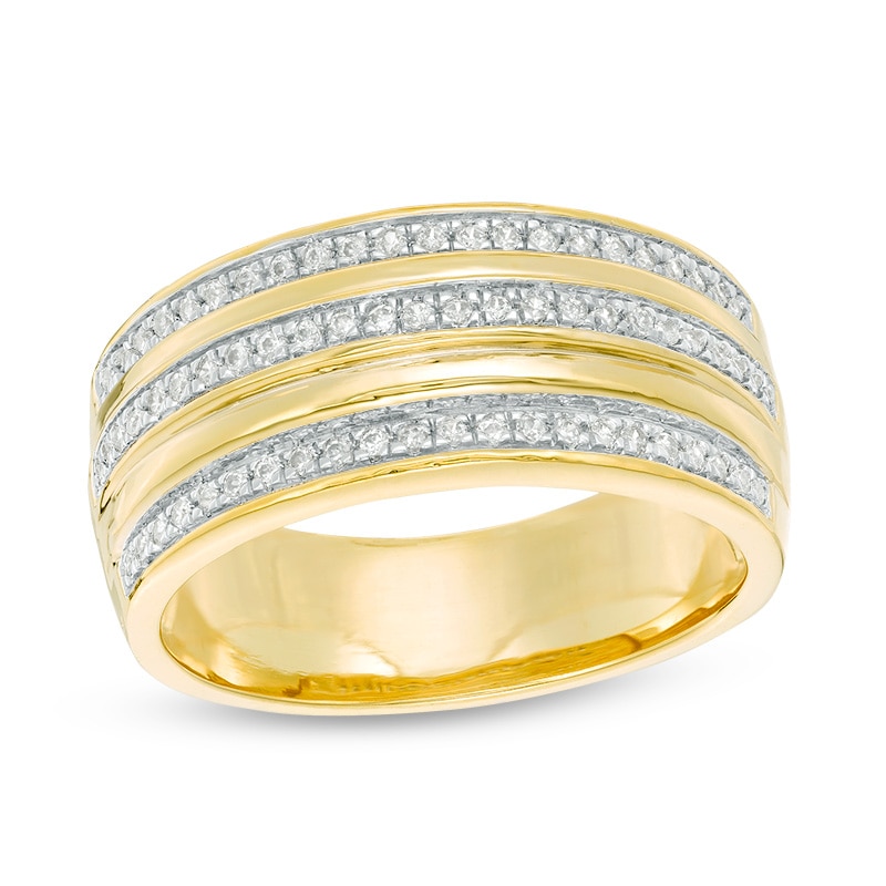 Main Image 1 of 1/4 CT. T.W. Diamond Alternating Three Row Band in 10K Gold