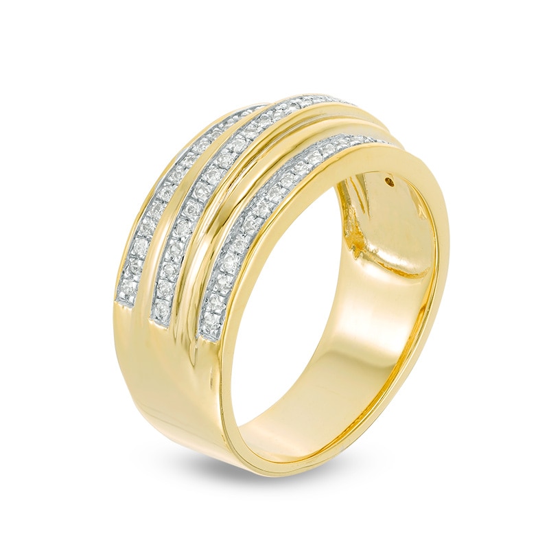 Main Image 2 of 1/4 CT. T.W. Diamond Alternating Three Row Band in 10K Gold