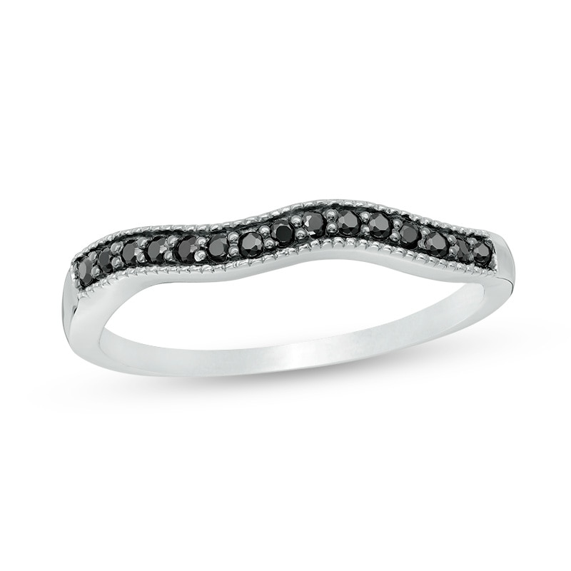 Main Image 1 of 1/8 CT. T.W. Black Diamond Contour Wedding Band in 10K White Gold