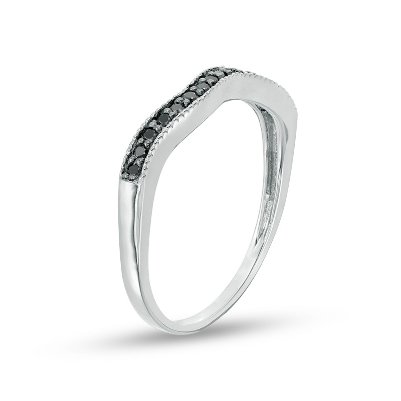 Main Image 2 of 1/8 CT. T.W. Black Diamond Contour Wedding Band in 10K White Gold