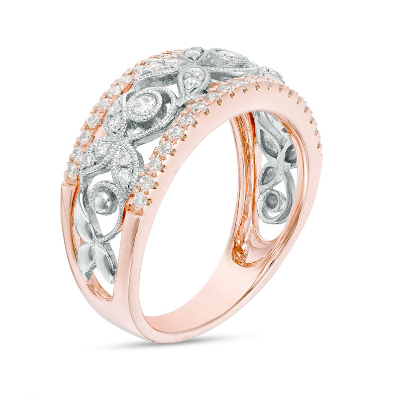 Main Image 3 of 1/2 CT. T.W. Diamond Vine with Leaves Vintage-Style Anniversary Band in 10K Two-Tone Gold