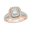 Thumbnail Image 1 of 1 CT. T.W. Emerald-Cut Diamond Double Frame Vintage-Style Engagement Ring in 14K Two-Tone Gold