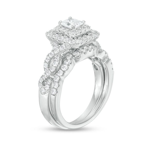 1-1/2 CT. T.w. Certified Radiant-Cut Diamond Frame Twist Shank Bridal Set in 14K White Gold (I/I1)