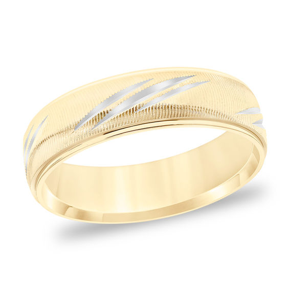 6.0mm Comfort-Fit Swiss-Cut Etched Wedding Band in 14K Gold