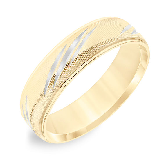 6.0mm Comfort-Fit Swiss-Cut Etched Wedding Band in 14K Gold