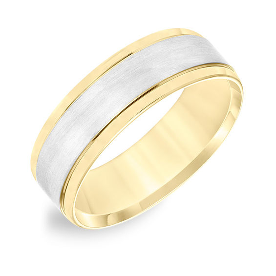 7.0mm Comfort-Fit Brushed Center Wedding Band in 14K Two-Tone Gold