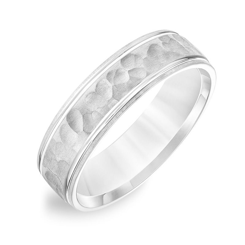 Main Image 2 of 6.0mm Comfort-Fit Brushed Hammered Wedding Band in 14K White Gold