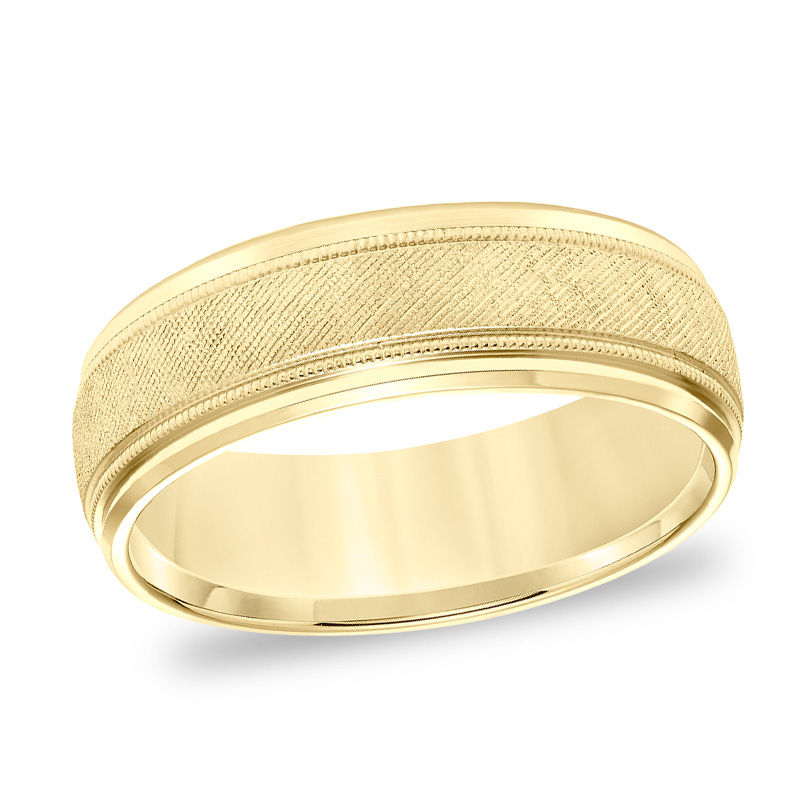 Main Image 1 of 7.0mm Comfort-Fit Florentine Milgrain Wedding Band in 14K Gold