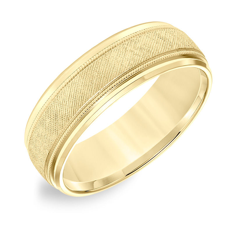 Men's 7.0mm Comfort-Fit Florentine Milgrain Wedding Band in 14K Gold