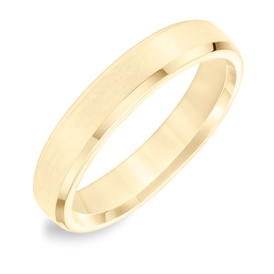 4.5mm Comfort-Fit Brushed Beveled Edge Wedding Band in 14K Gold
