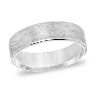 6.0mm Comfort-Fit Brushed Wire-Textured Wedding Band in 14K White Gold