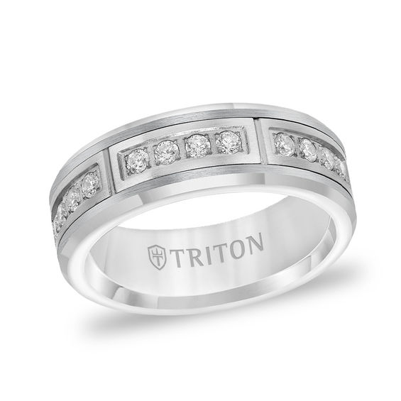 Triton Men S 3 8 Ct T W Diamond Brick Pattern Wedding Band In Triton Men S 3 8 Ct T W Diamond Brick Pattern Wedding Band In Tungsten